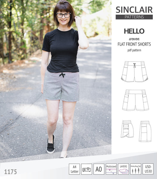 Hello flat front elastic back woven shorts with side panels (pdf sewing ...