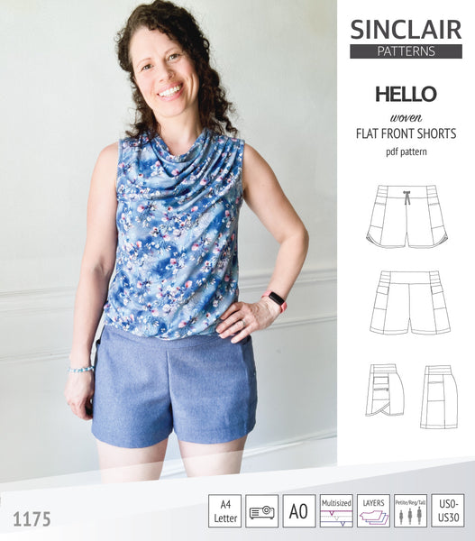 Hello flat front elastic back woven shorts with side panels (pdf sewing ...