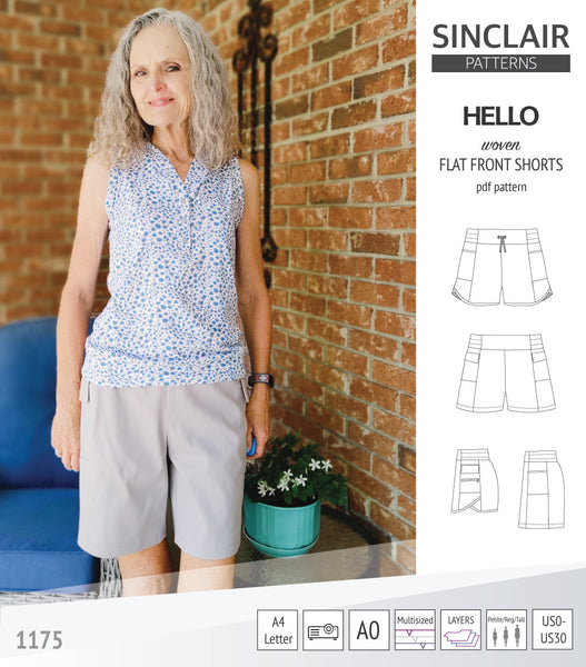 Hello flat front elastic back woven shorts with side panels (pdf sewing ...