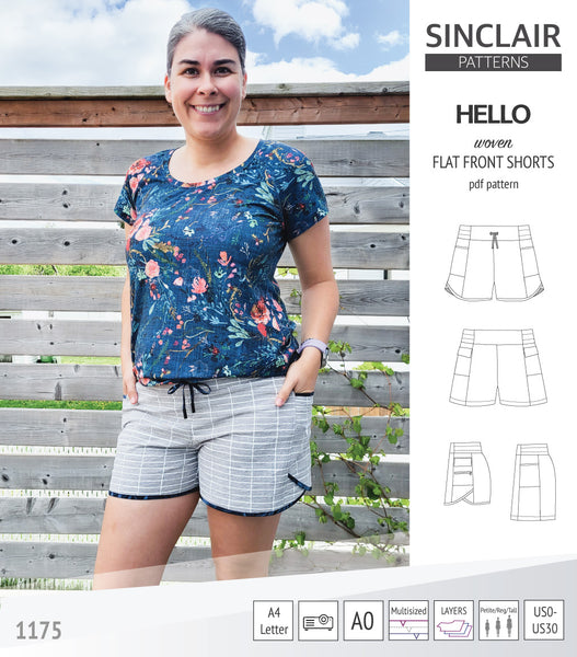 Hello flat front elastic back woven shorts with side panels (pdf sewing ...