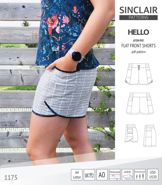 Hello flat front elastic back woven shorts with side panels (pdf sewing ...