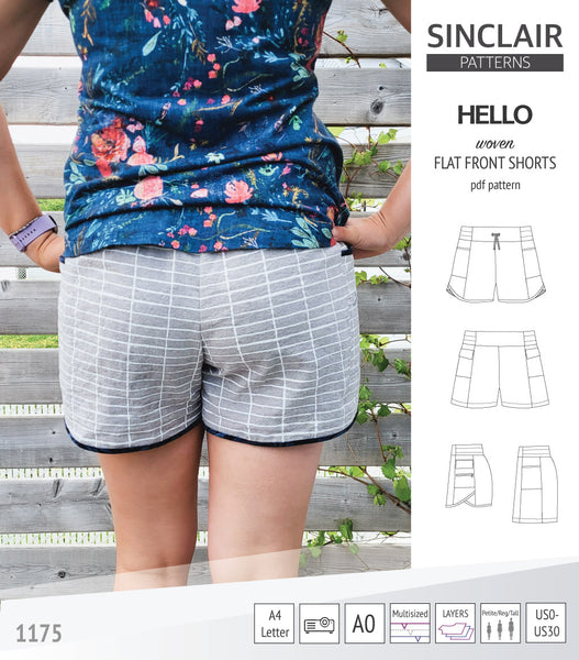 Hello flat front elastic back woven shorts with side panels (pdf sewing ...