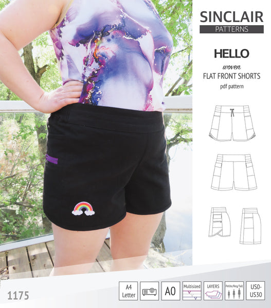 Hello flat front elastic back woven shorts with side panels (pdf sewing ...