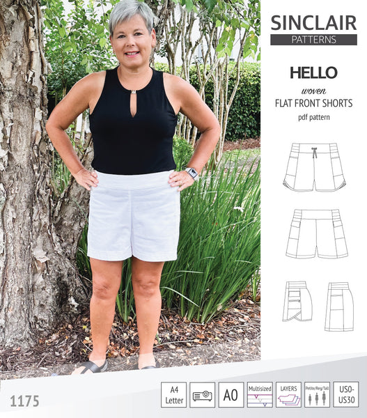 Hello flat front elastic back woven shorts with side panels (pdf sewing ...