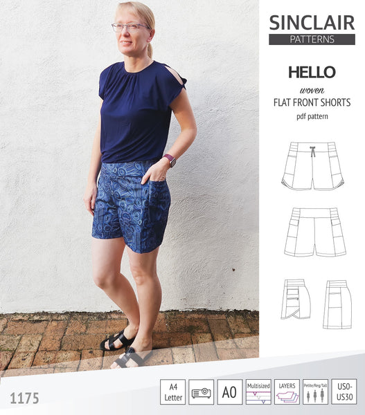 Hello flat front elastic back woven shorts with side panels (pdf sewing ...