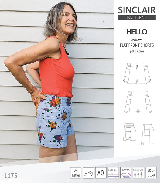 Hello flat front elastic back woven shorts with side panels (pdf sewing ...