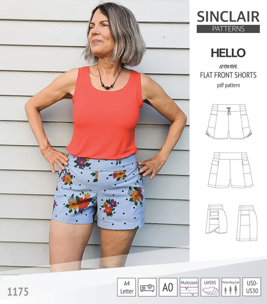Hello flat front elastic back woven shorts with side panels (pdf sewing ...