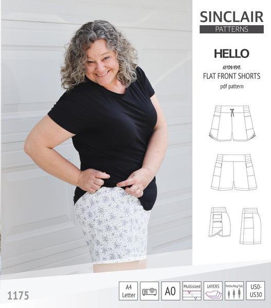 Hello flat front elastic back woven shorts with side panels (pdf sewing ...