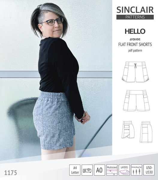 Hello flat front elastic back woven shorts with side panels (pdf sewing ...