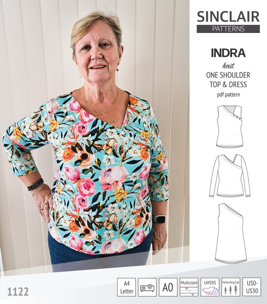 Indra one shoulder knit top (PDF sewing pattern) Sinclair Patterns