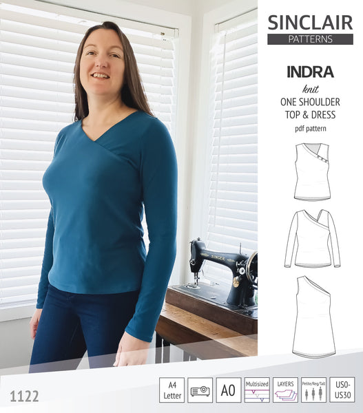 Indra one shoulder knit top (PDF sewing pattern) Sinclair Patterns