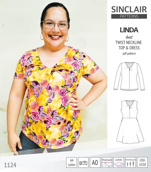 Linda twist neckline knit top and dress (PDF sewing pattern