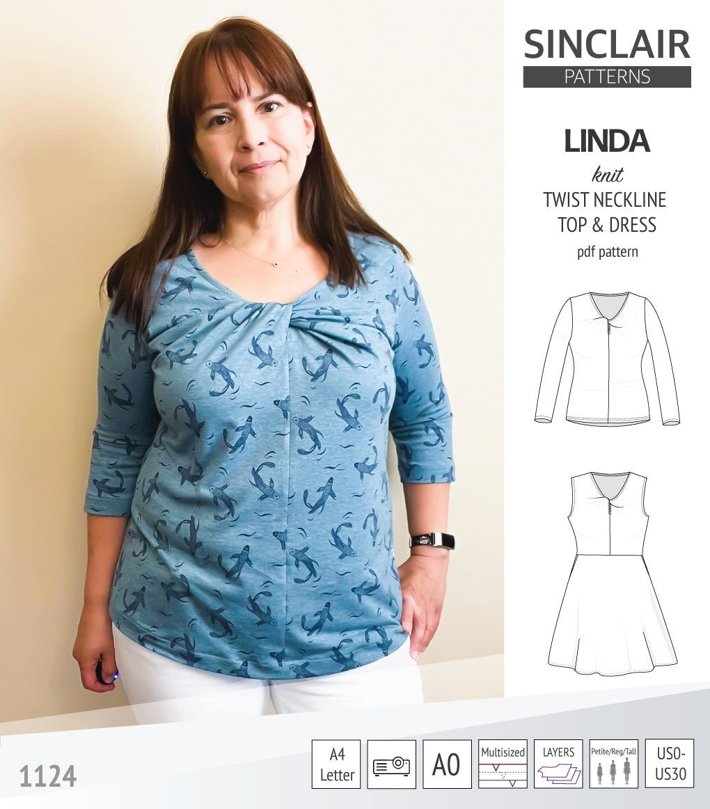 Linda twist neckline knit top and dress (PDF sewing pattern
