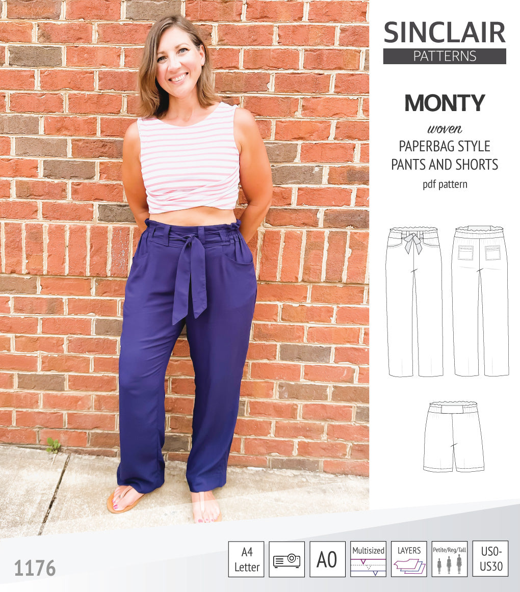Monty paperbag style woven pants and shorts with ties (PDF)