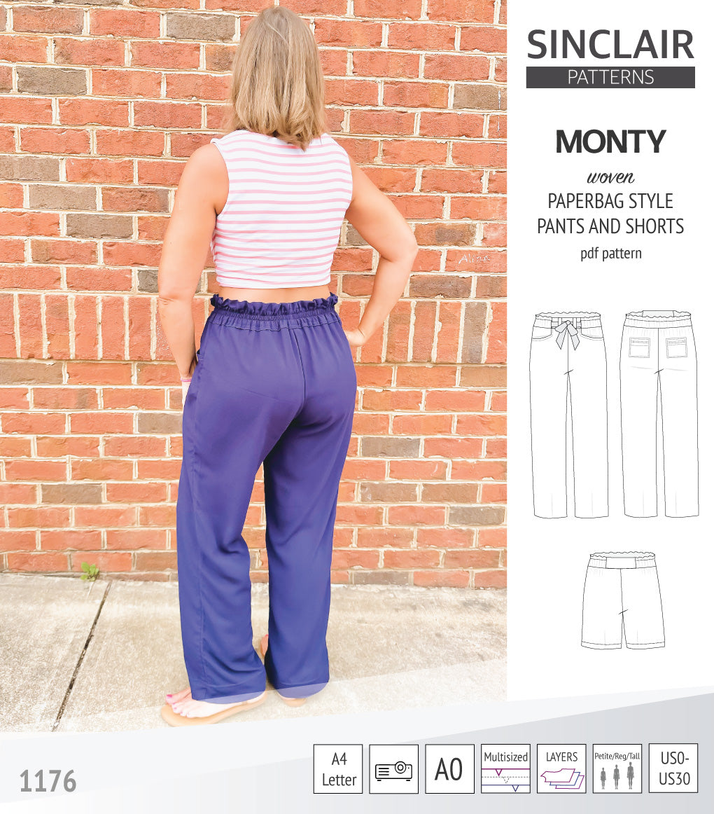 Monty paperbag style woven pants and shorts with ties (PDF)