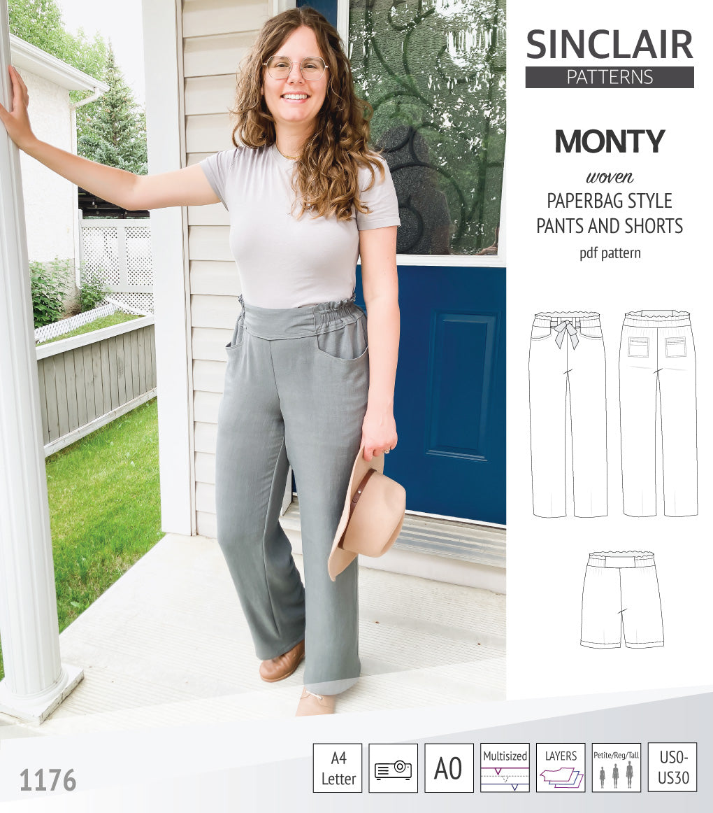 Monty paperbag style woven pants and shorts with ties (PDF)