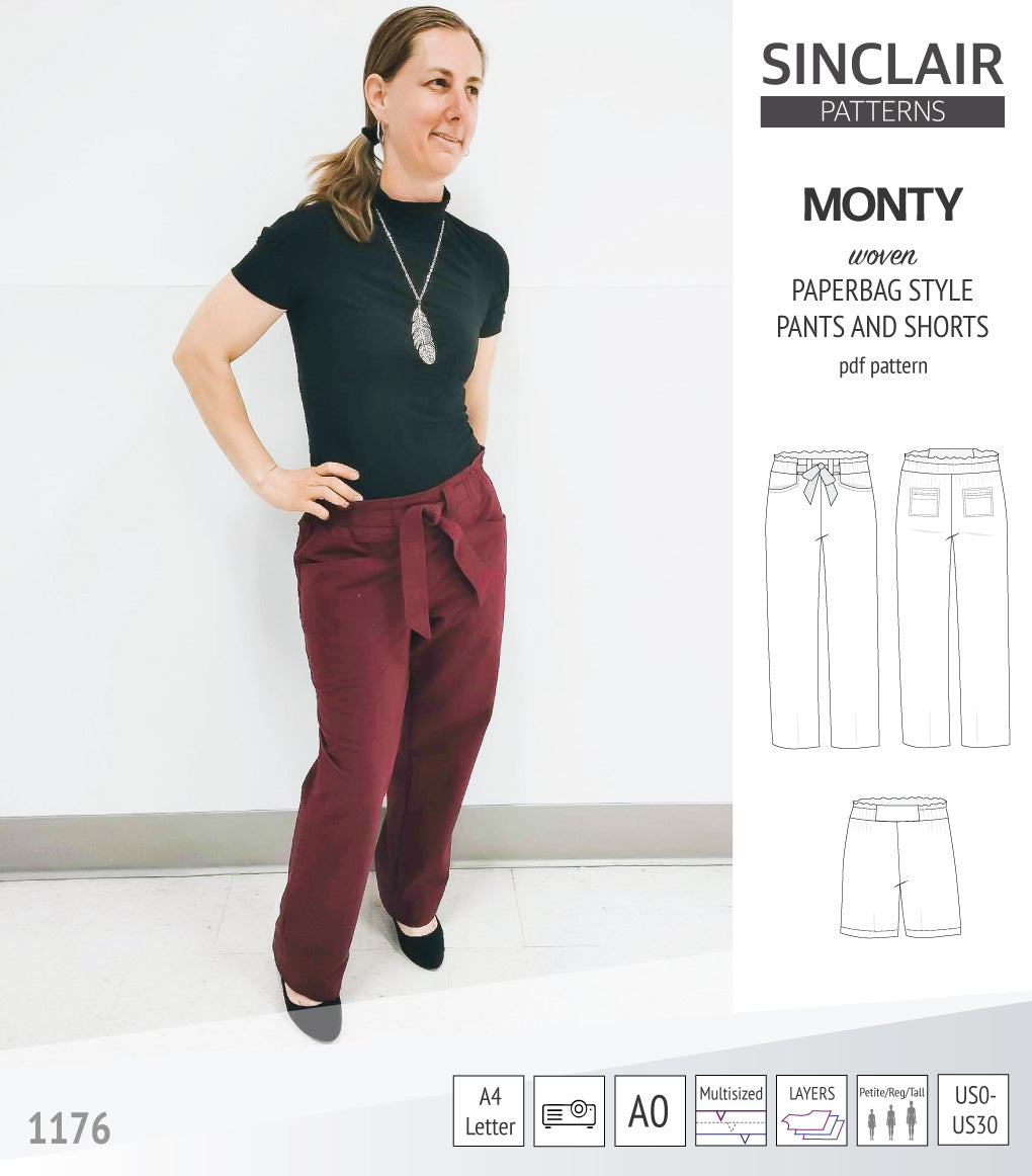 Monty paperbag style woven pants and shorts with ties (PDF)