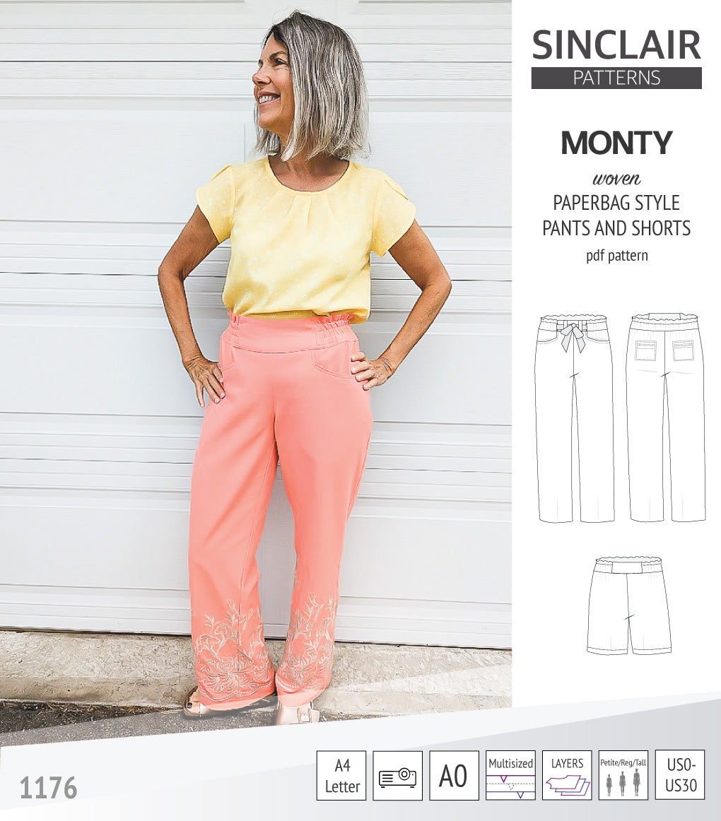 Monty paperbag style woven pants and shorts with ties (PDF)