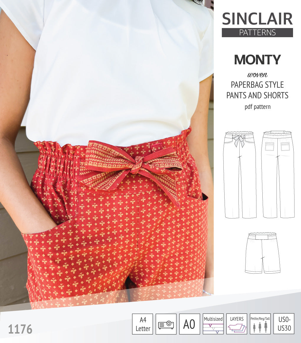 Monty paperbag style woven pants and shorts with ties (PDF)