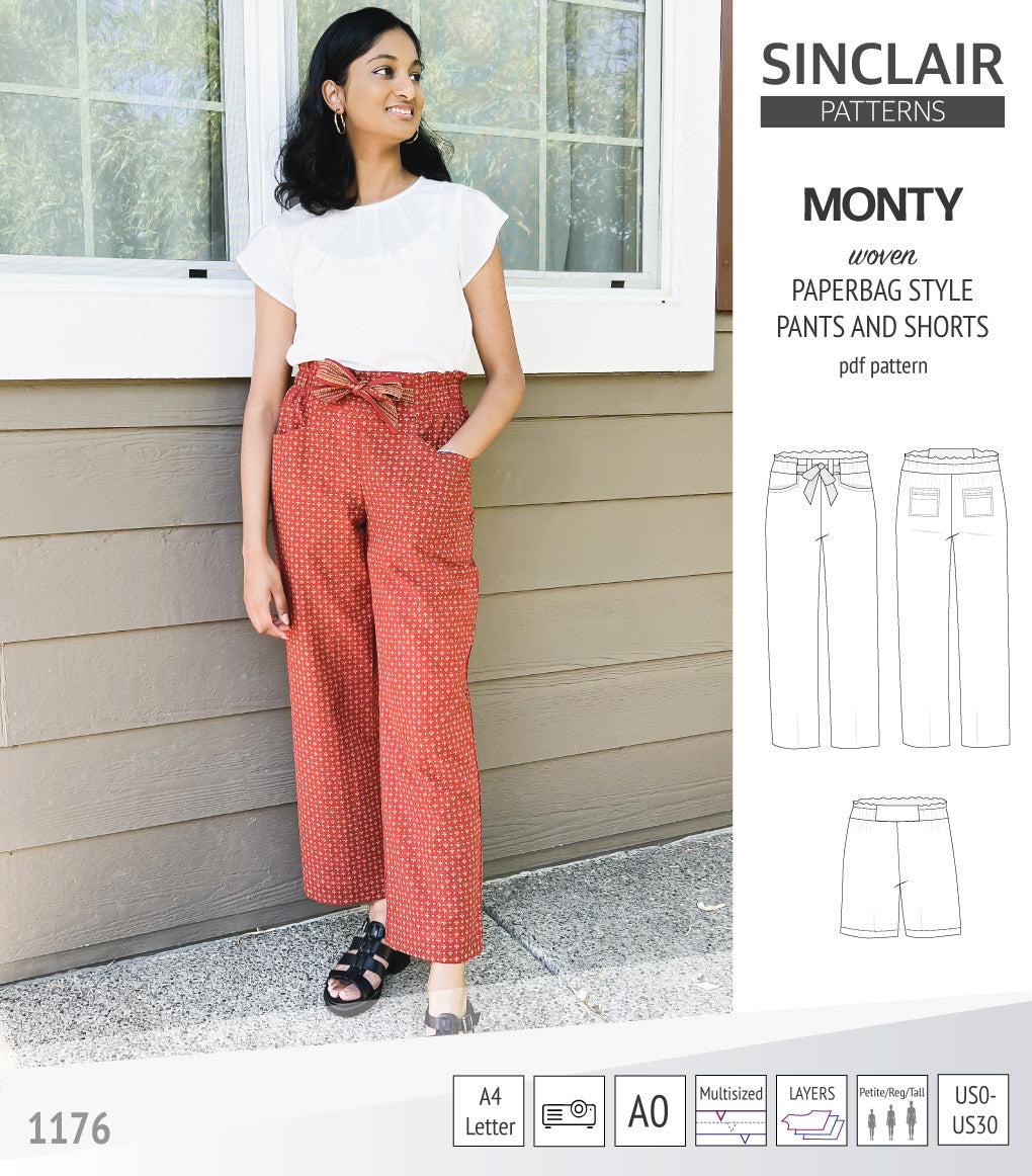 Monty paperbag style woven pants and shorts with ties (PDF)