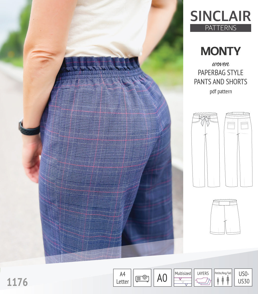 Monty paperbag style woven pants and shorts with ties (PDF)