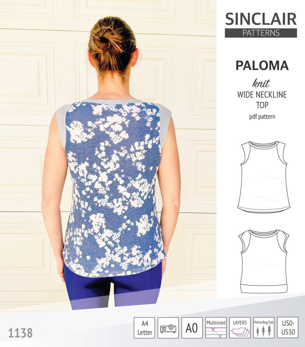 Paloma knit wide neckline tank top (PDF sewing pattern