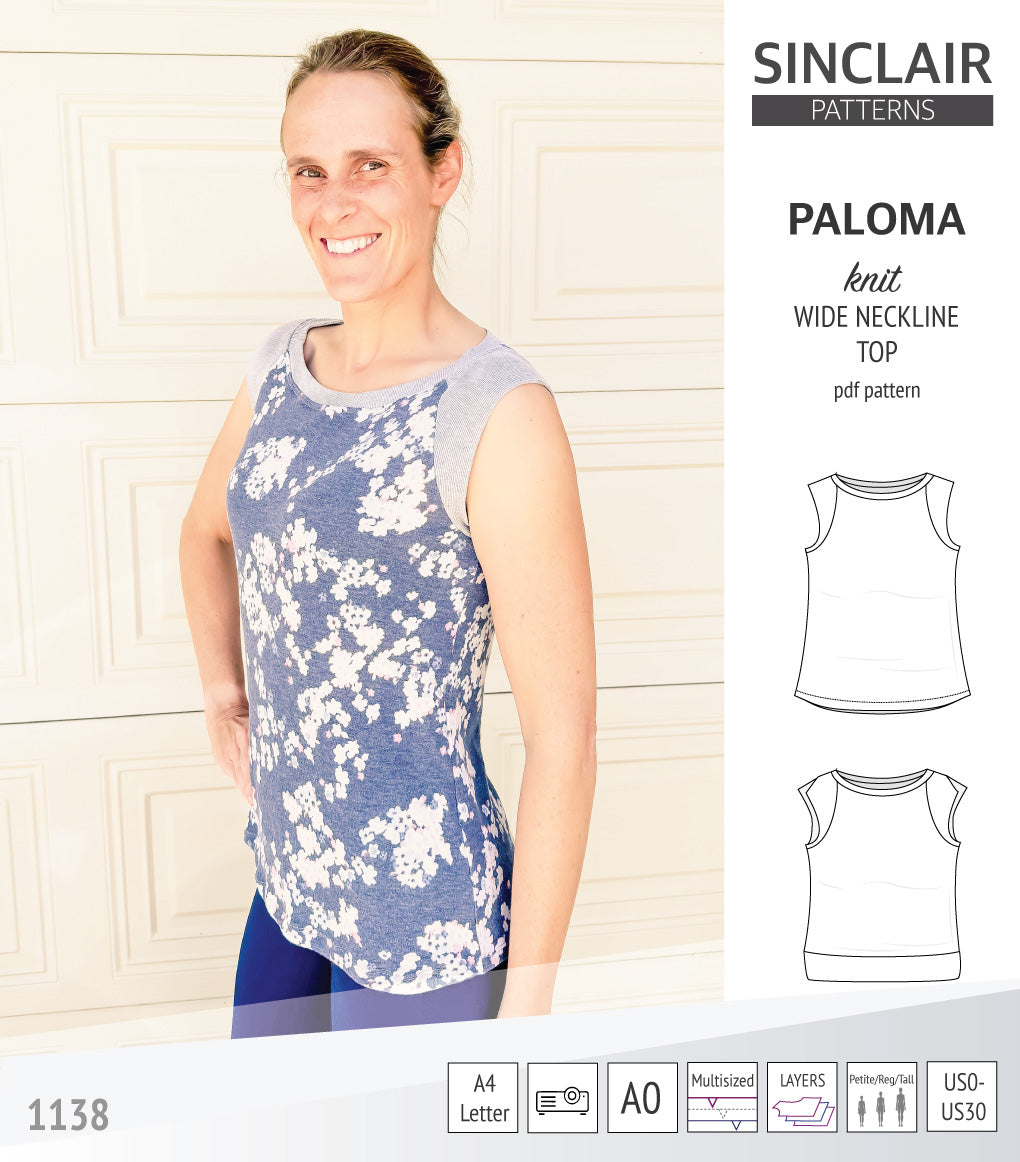 Paloma knit wide neckline tank top (PDF sewing pattern