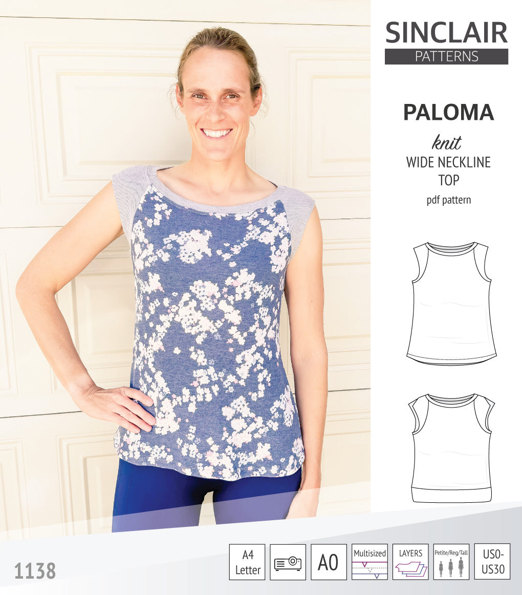 Paloma knit wide neckline tank top (PDF sewing pattern) – Sinclair