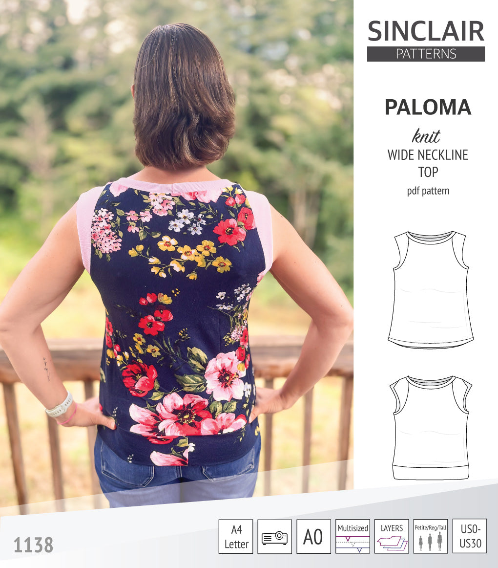 Paloma knit wide neckline tank top (PDF sewing pattern