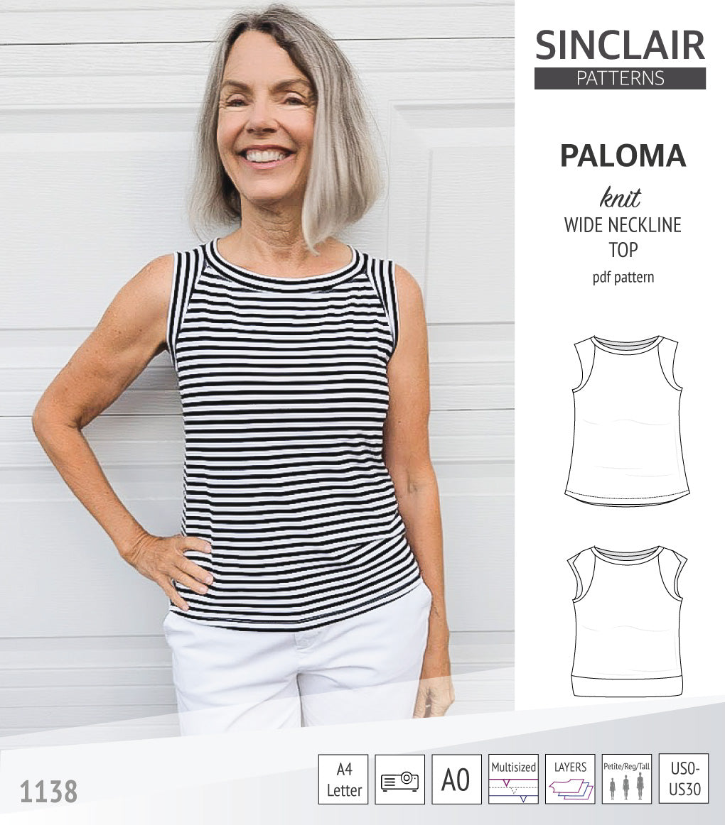 Paloma knit wide neckline tank top (PDF sewing pattern) – Sinclair