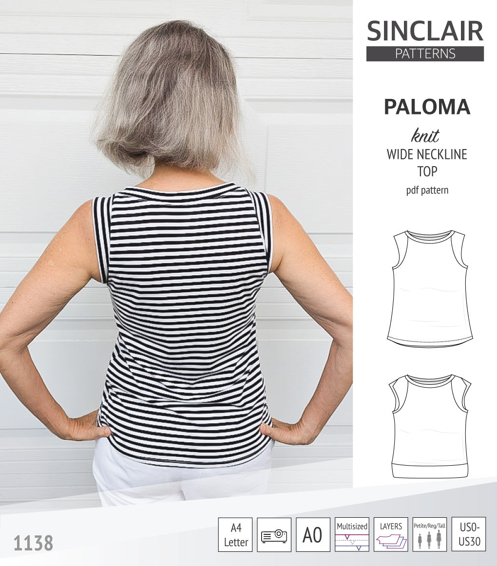 Paloma knit wide neckline tank top (PDF sewing pattern) – Sinclair