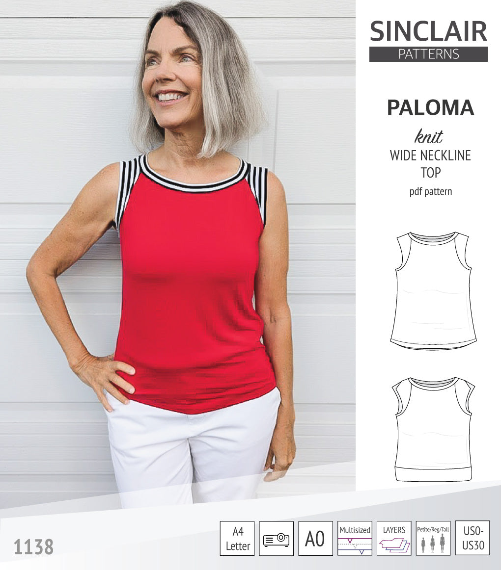 Paloma knit wide neckline tank top (PDF sewing pattern