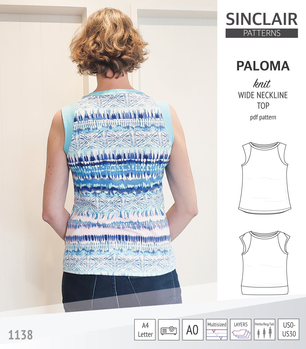 Paloma knit wide neckline tank top (PDF sewing pattern) – Sinclair
