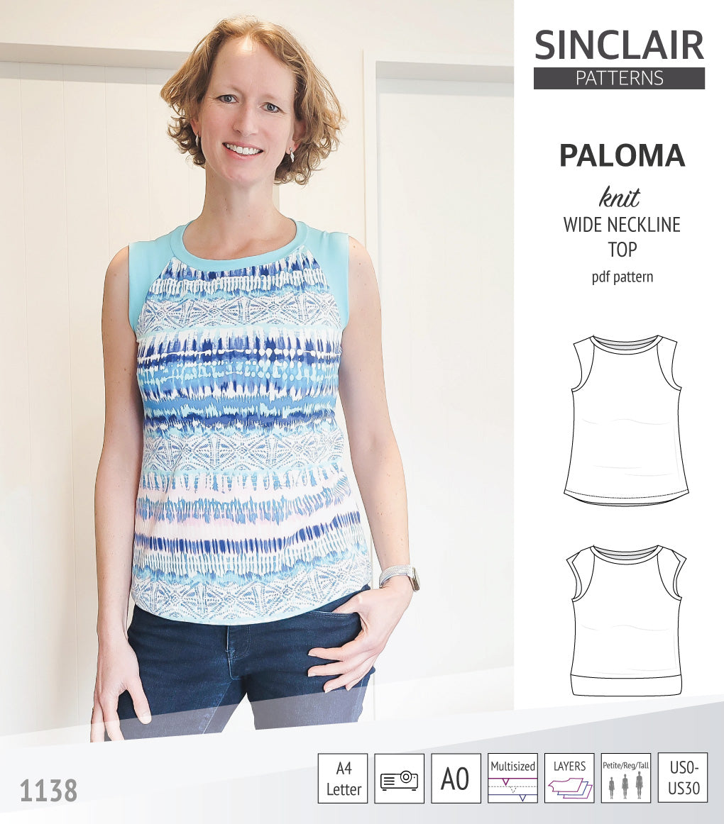 Neith Top Pattern Paloma knit wide neckline tank top (PDF sewing pattern) – Sinclair Patterns