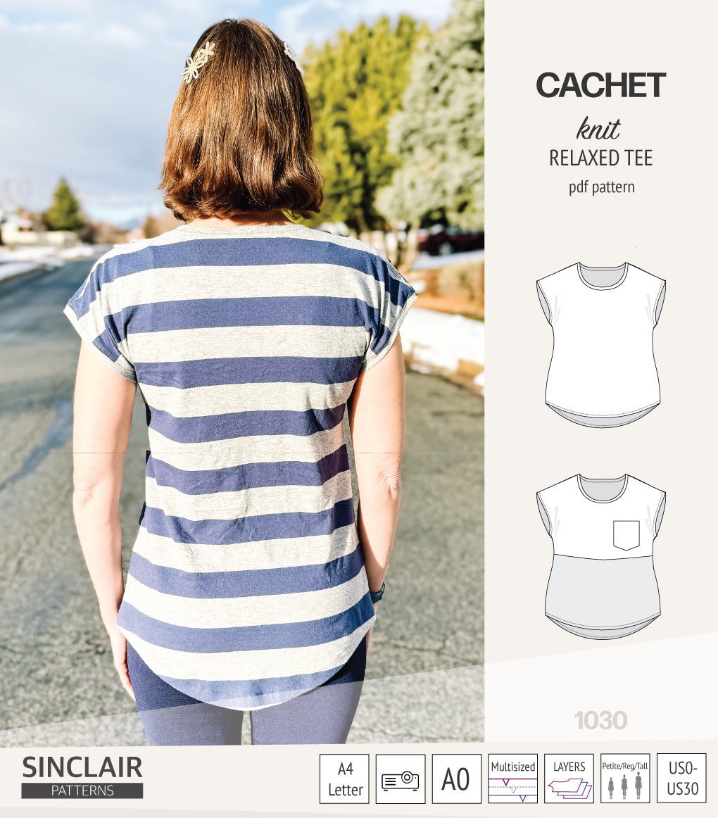 Cachet relaxed cut knit tee color blocked with a pocket (PDF ...