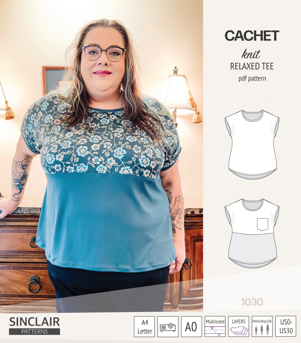 Cachet relaxed cut knit tee color blocked with a pocket (PDF ...