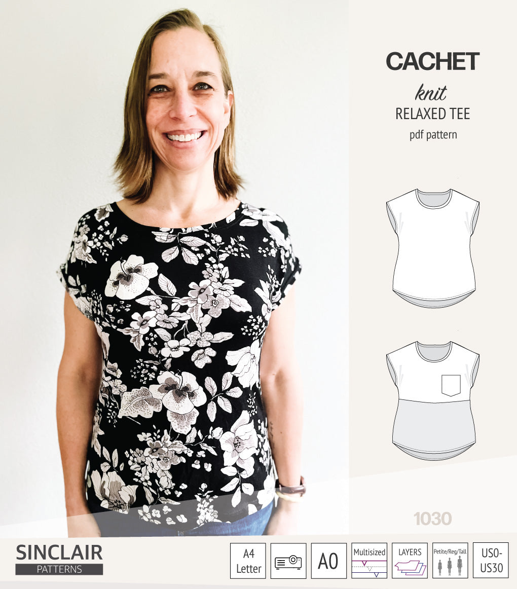 Cachet relaxed cut knit tee color blocked with a pocket (PDF ...