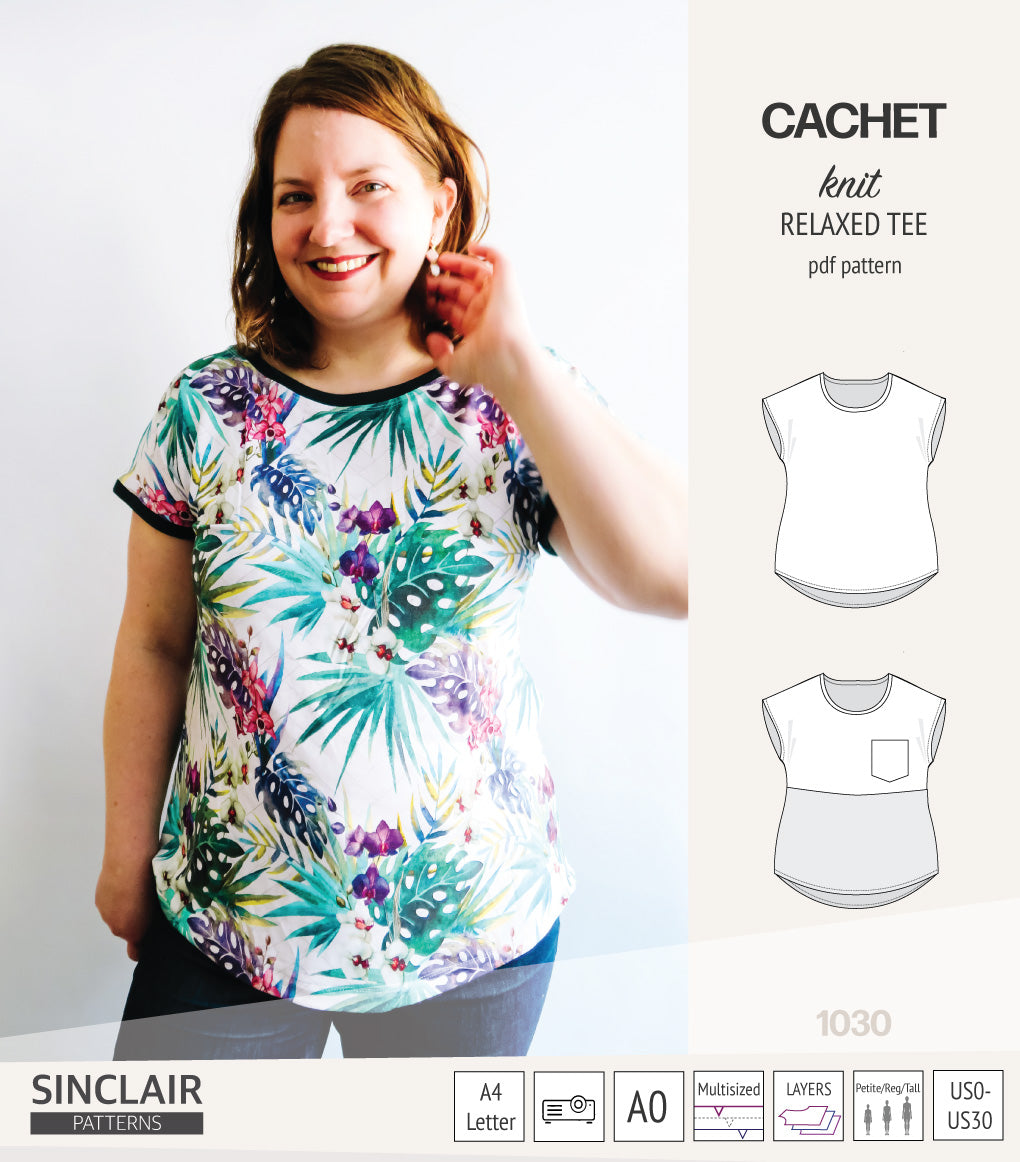 Cachet relaxed cut knit tee color blocked with a pocket (PDF ...