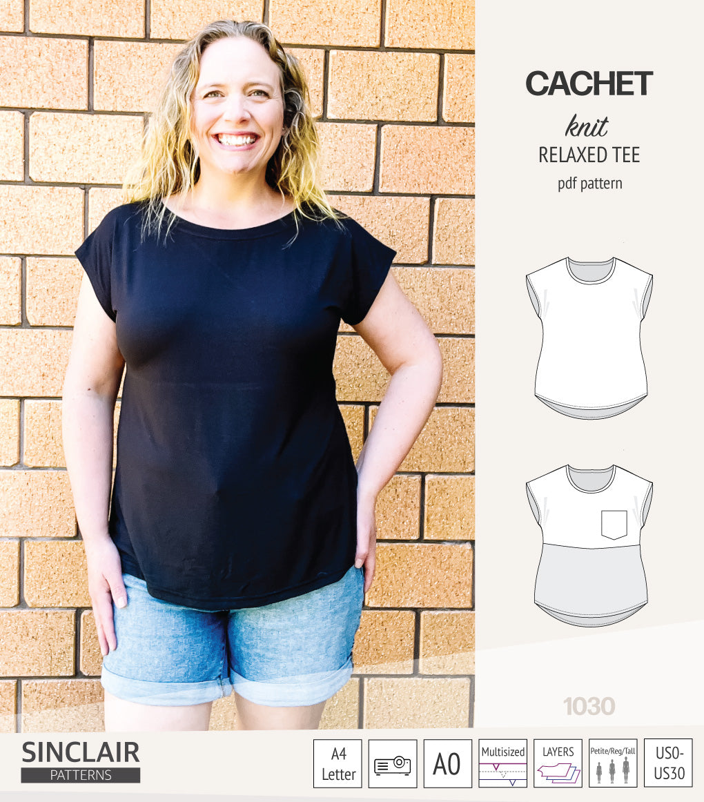 Cachet relaxed cut knit tee color blocked with a pocket (PDF ...