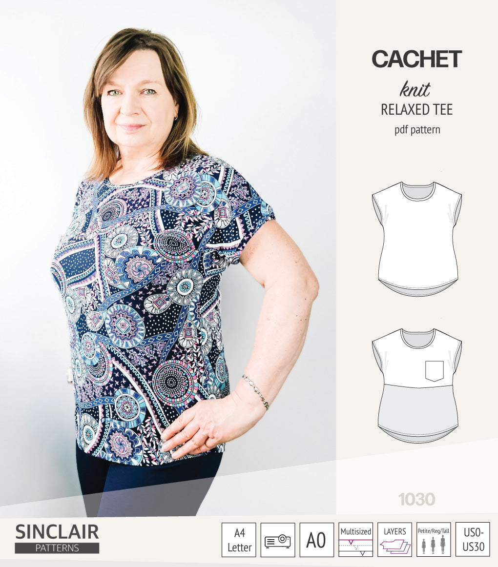 Cachet relaxed cut knit tee color blocked with a pocket (PDF ...