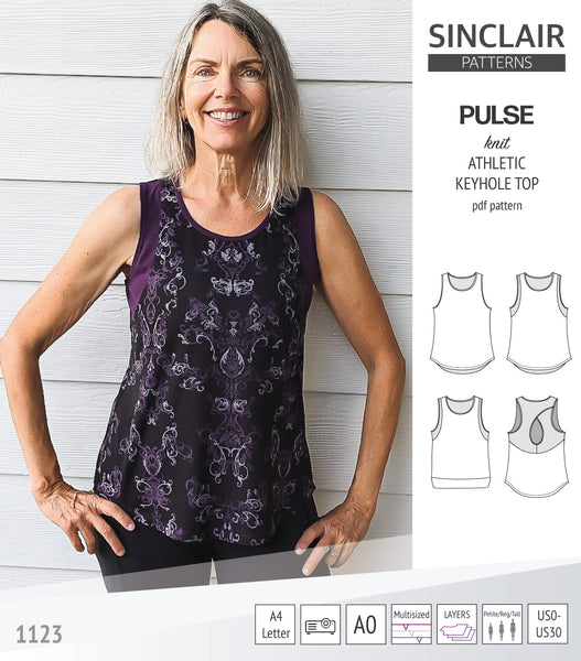 Pulse athletic knit tank top with a keyhole accent (PDF sewing pattern ...