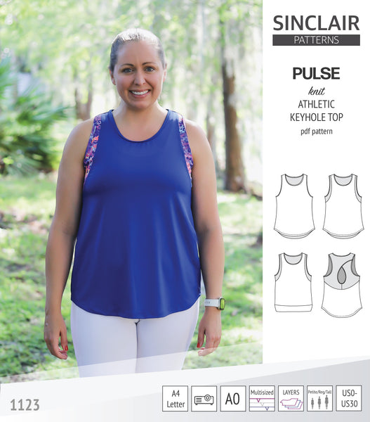 Pulse athletic knit tank top with a keyhole accent (PDF sewing pattern ...