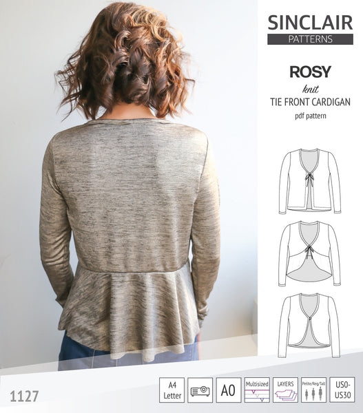 Rosy tie front or loop button knit cardigan (PDF sewing pattern ...