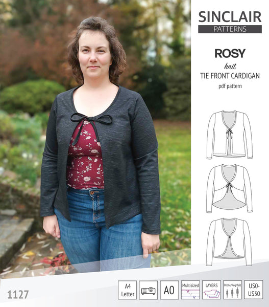 Rosy tie front or loop button knit cardigan (PDF sewing pattern ...
