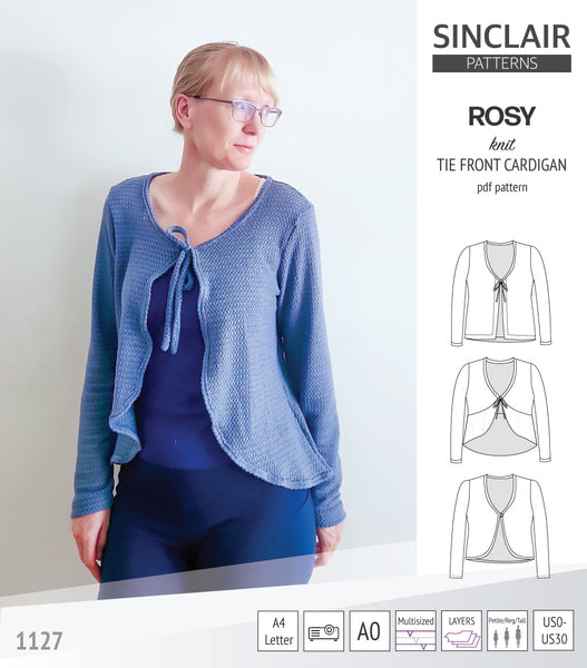 Rosy tie front or loop button knit cardigan (PDF sewing pattern