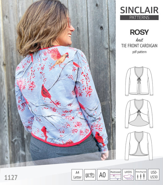 Rosy tie front or loop button knit cardigan (PDF sewing pattern ...