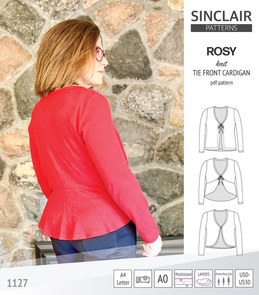 Rosy tie front or loop button knit cardigan (PDF sewing pattern ...