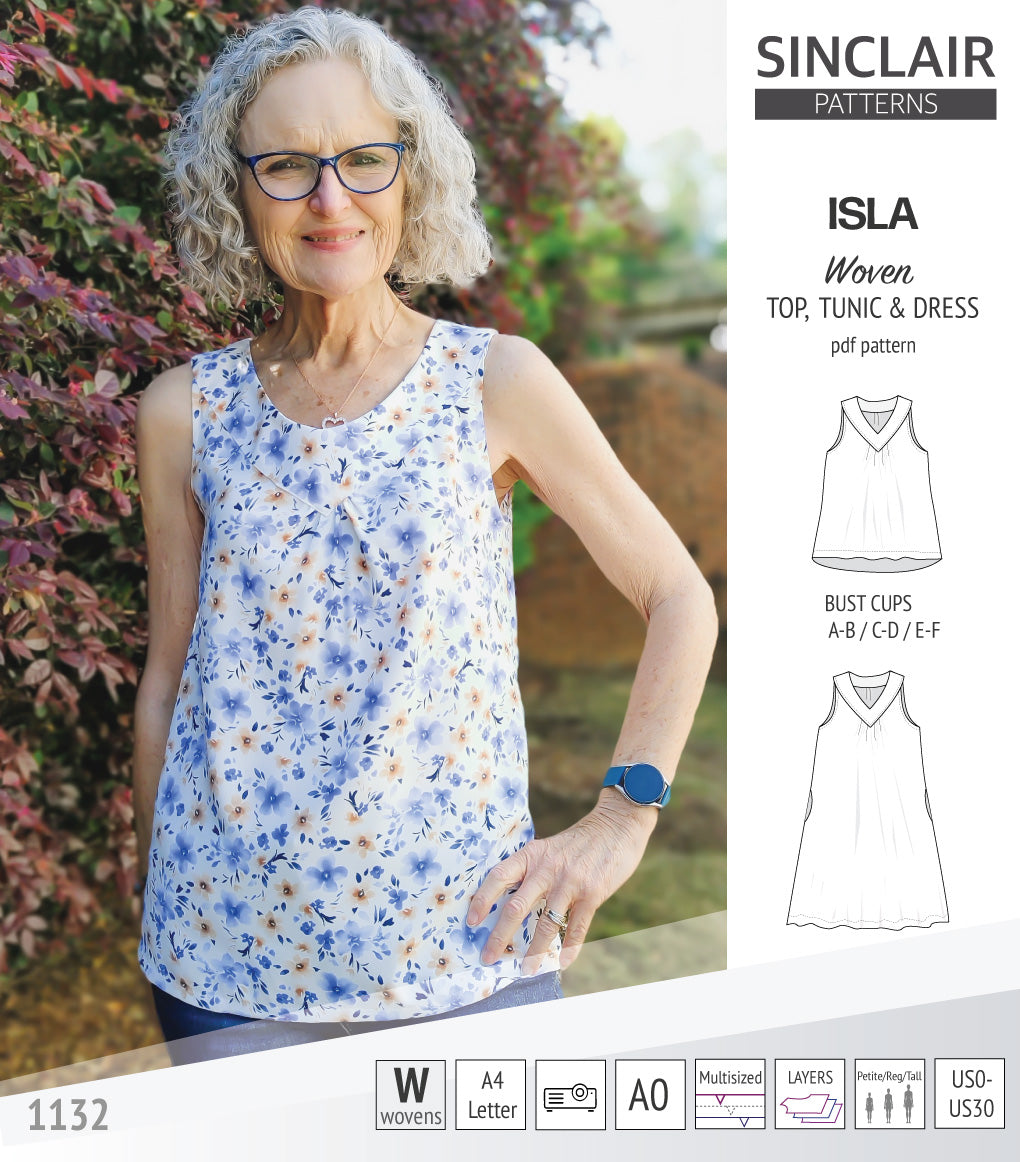 Sinclair Tuva Pattern Isla V-neck sleeveless top, tunic and dress for woven and knit fabrics ...
