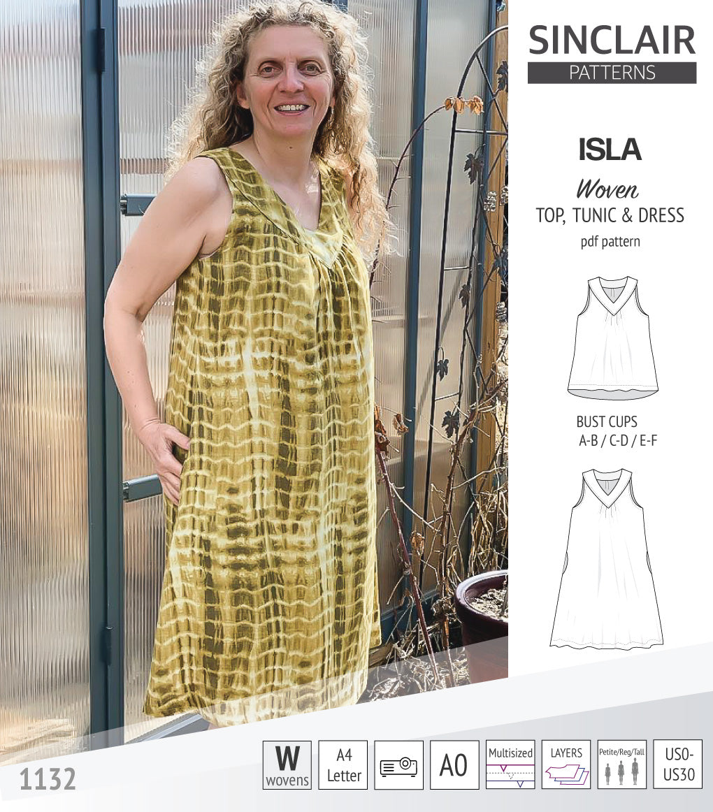 Sinclair Tuva Pattern Isla V-neck sleeveless top, tunic and dress for woven and knit fabrics ...