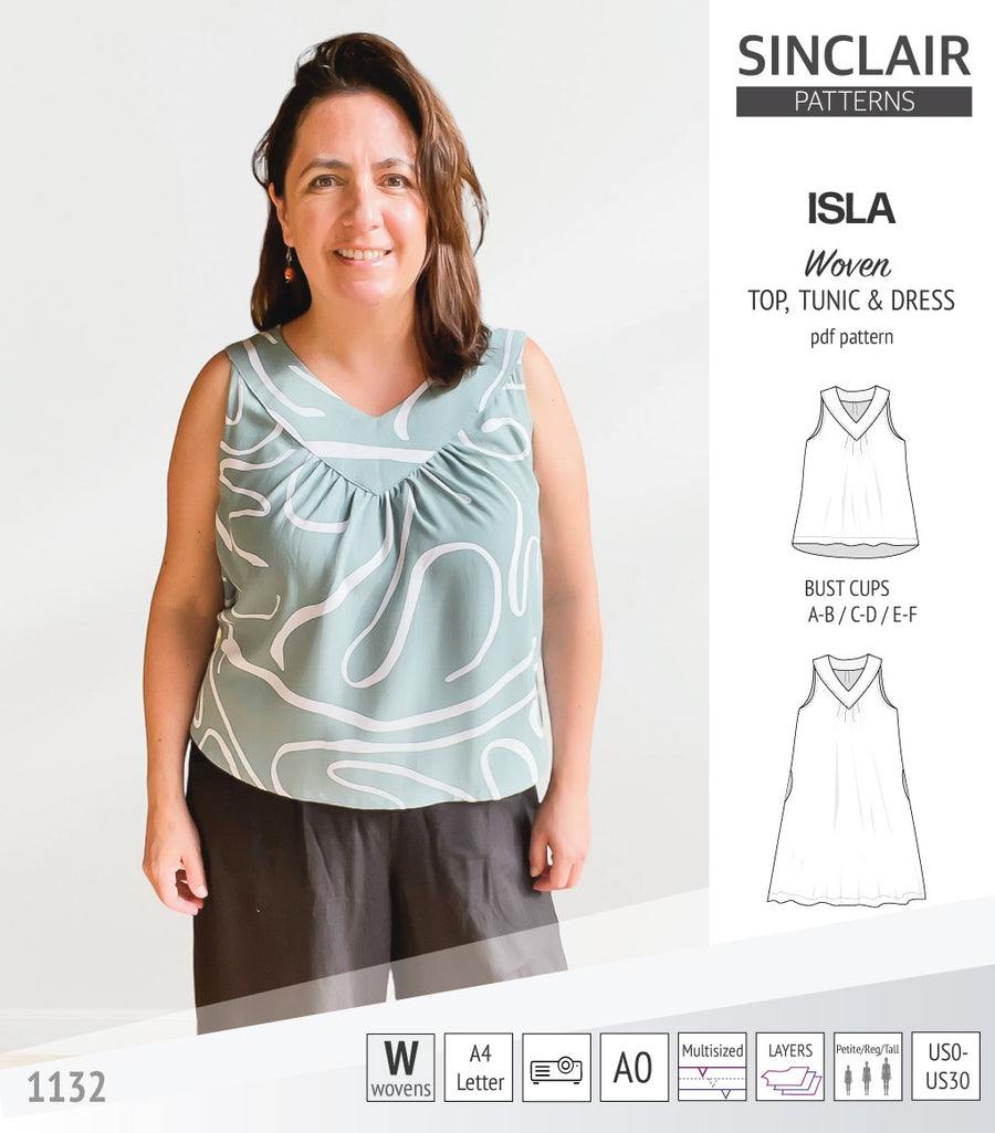 Isla V-neck sleeveless top, tunic and dress for woven and knit fabrics ...